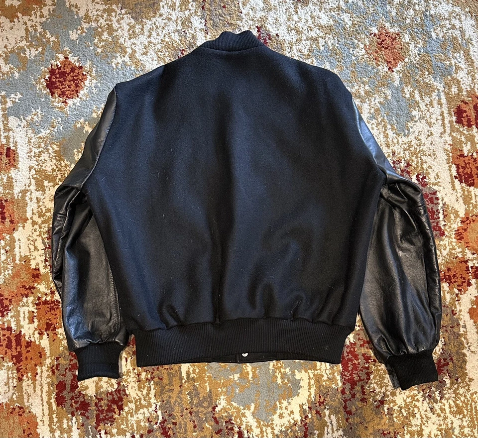 复古皮革 Donruss 1993 羊毛和黑色校服夹克 MLB 尺寸 L 非常好! — 第 4/4 张图片