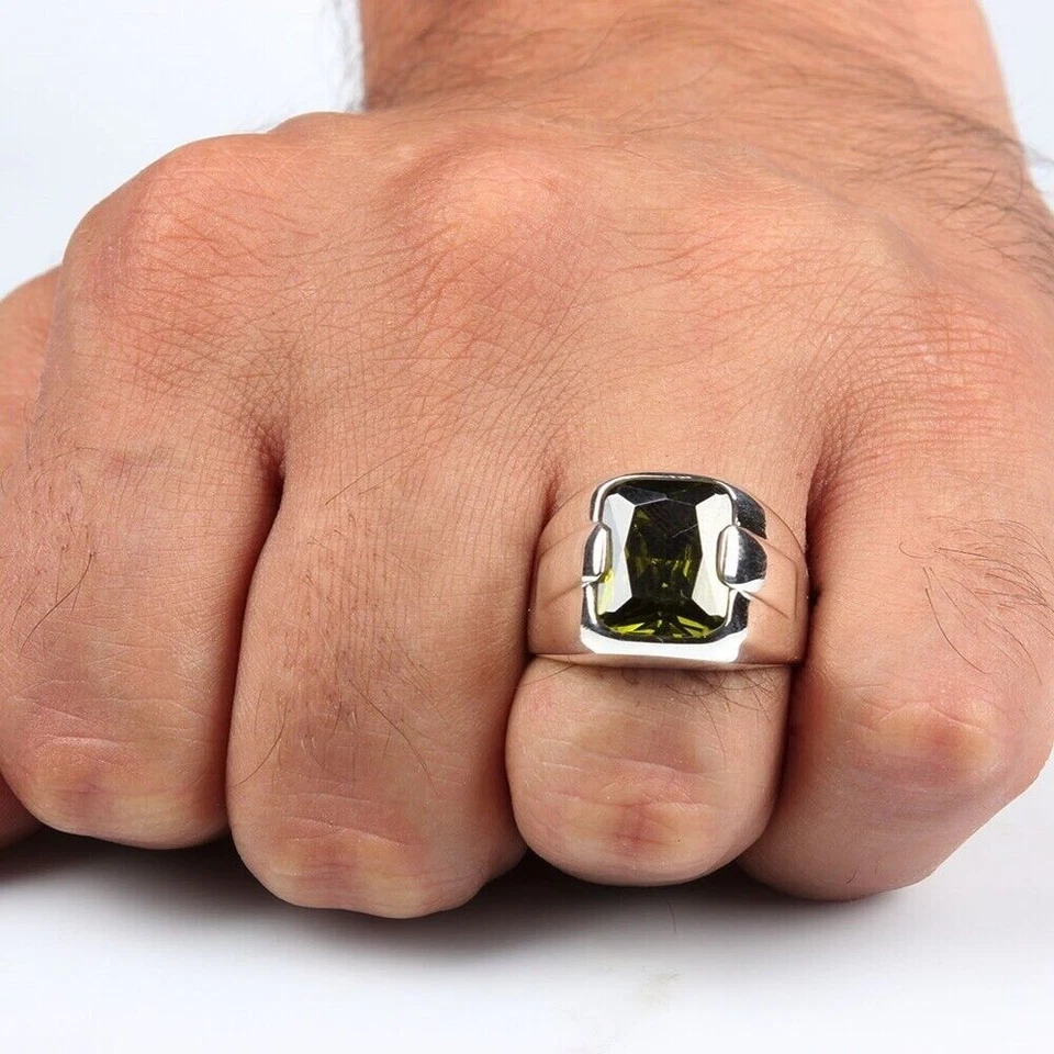 Anillo para hombre de plata de ley 925K turco hecho a mano joyería piedra peridoto todos los tamaños Foto 3 de 3