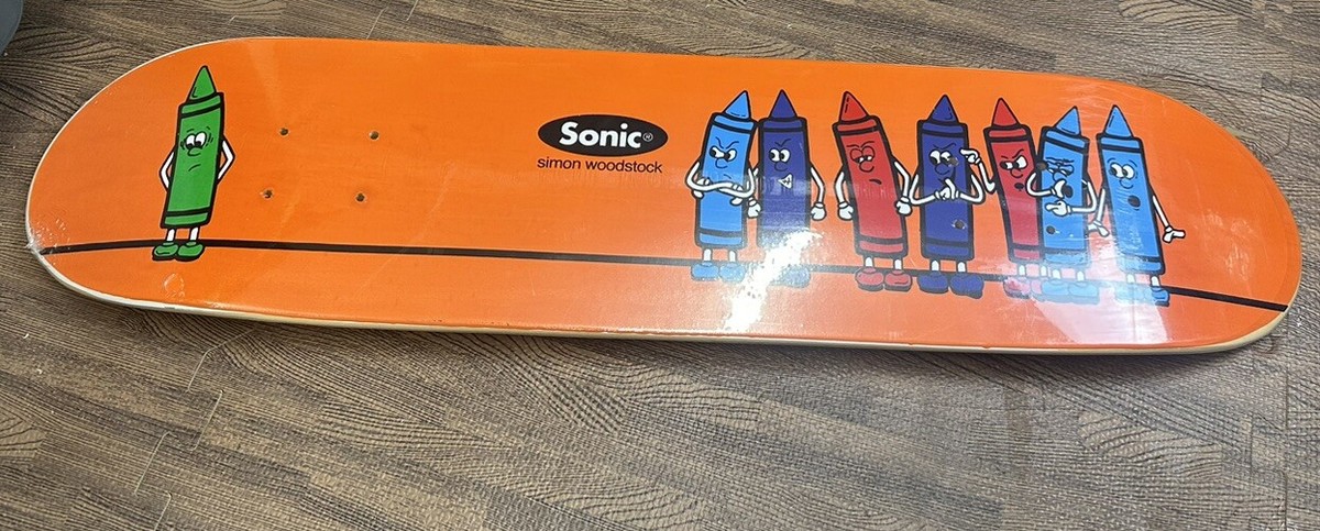 Vintage 90's Simon Woodstock Sonic Crayon Skateboard New