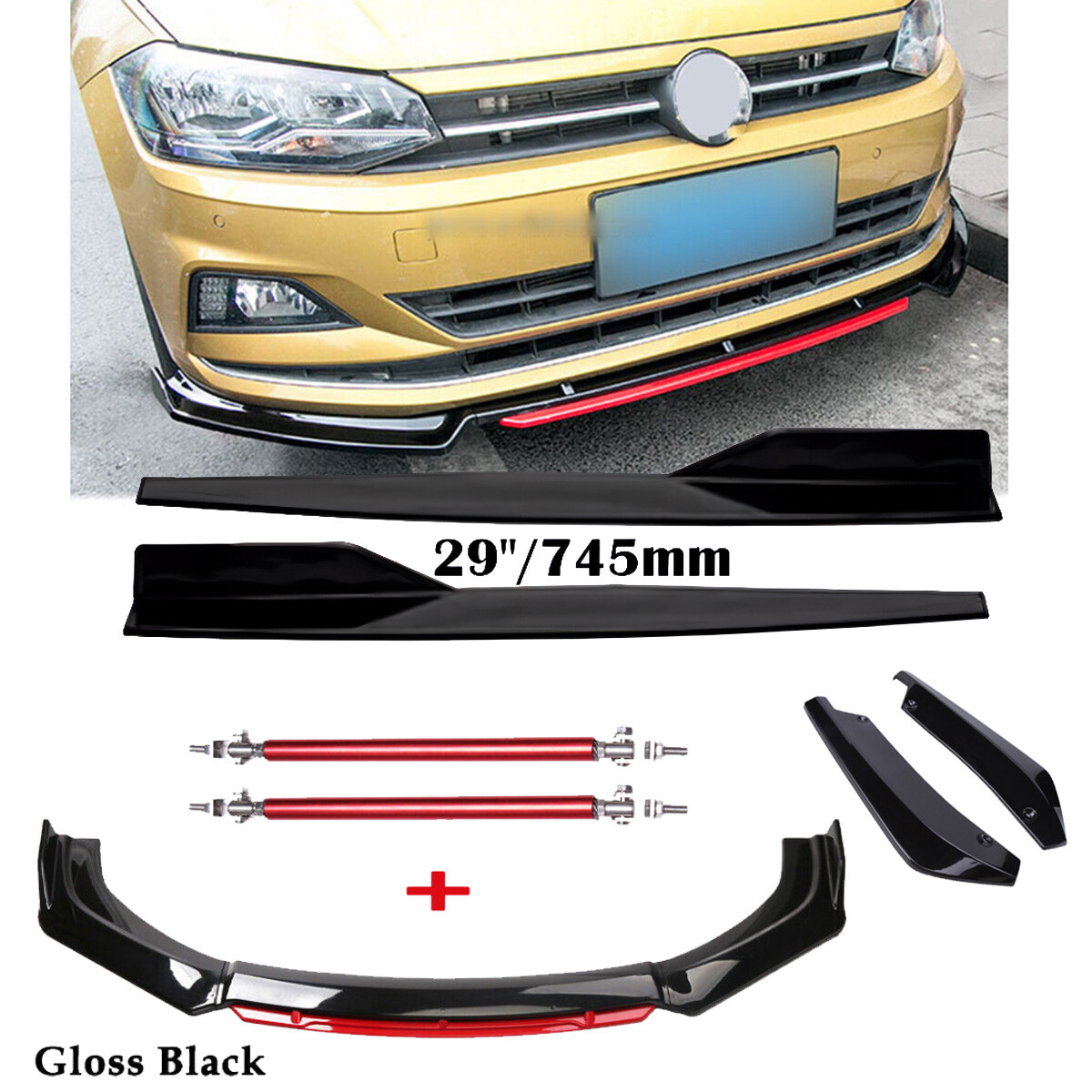 Front Bumper Lip Spoiler Splitter Rear Lip Side Skirt For Volkswagen VW Polo Plu