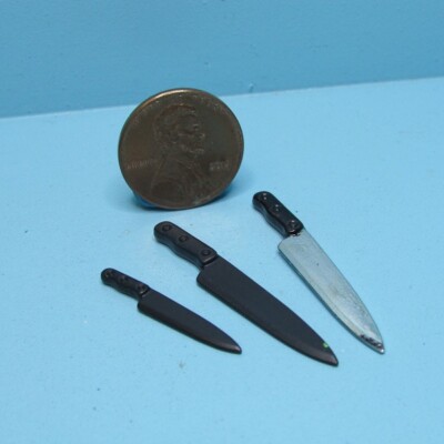 Dollhouse Miniature Metal Kitchen Knife Set of 3 B3317
