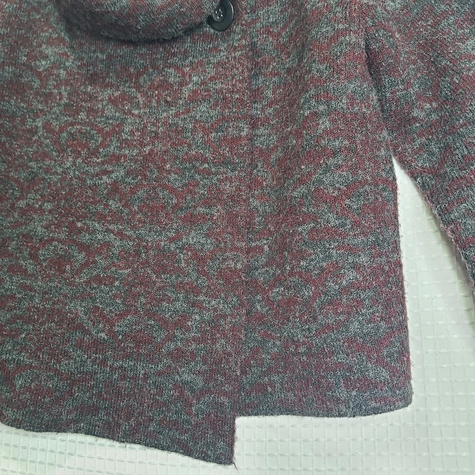 Ellen Tracy Womens XL Gray/Red Marbled Cowl Neck Long Sleeve Wrap Cardigan - Image 3 of 4