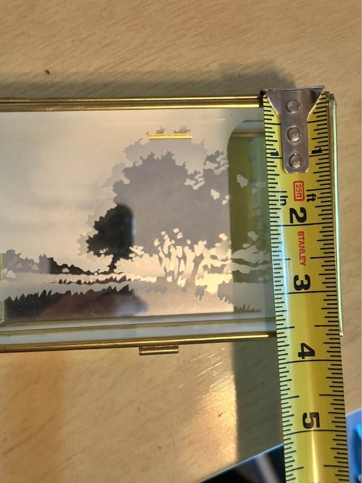 Crowning  Touch VTG Jewelry Box Mirrored Etched Glass Panel Brass Hinged Footed 