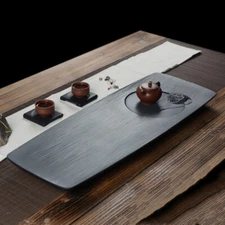 Handmade Artware Large Tea Tray Black Stone Embossed Lotus Root Carved Table New