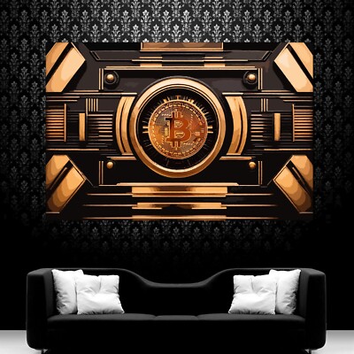 LEINWAND BILDER XXL ABSTRAKT KRYPTO WÄHRUNG SCHWARZ GOLD POP ART WAND POSTER
