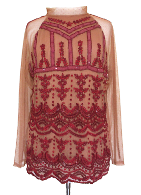 #ad Sundance Jourdan Top M Women Embroidered Sequined Mesh NWT $34.99