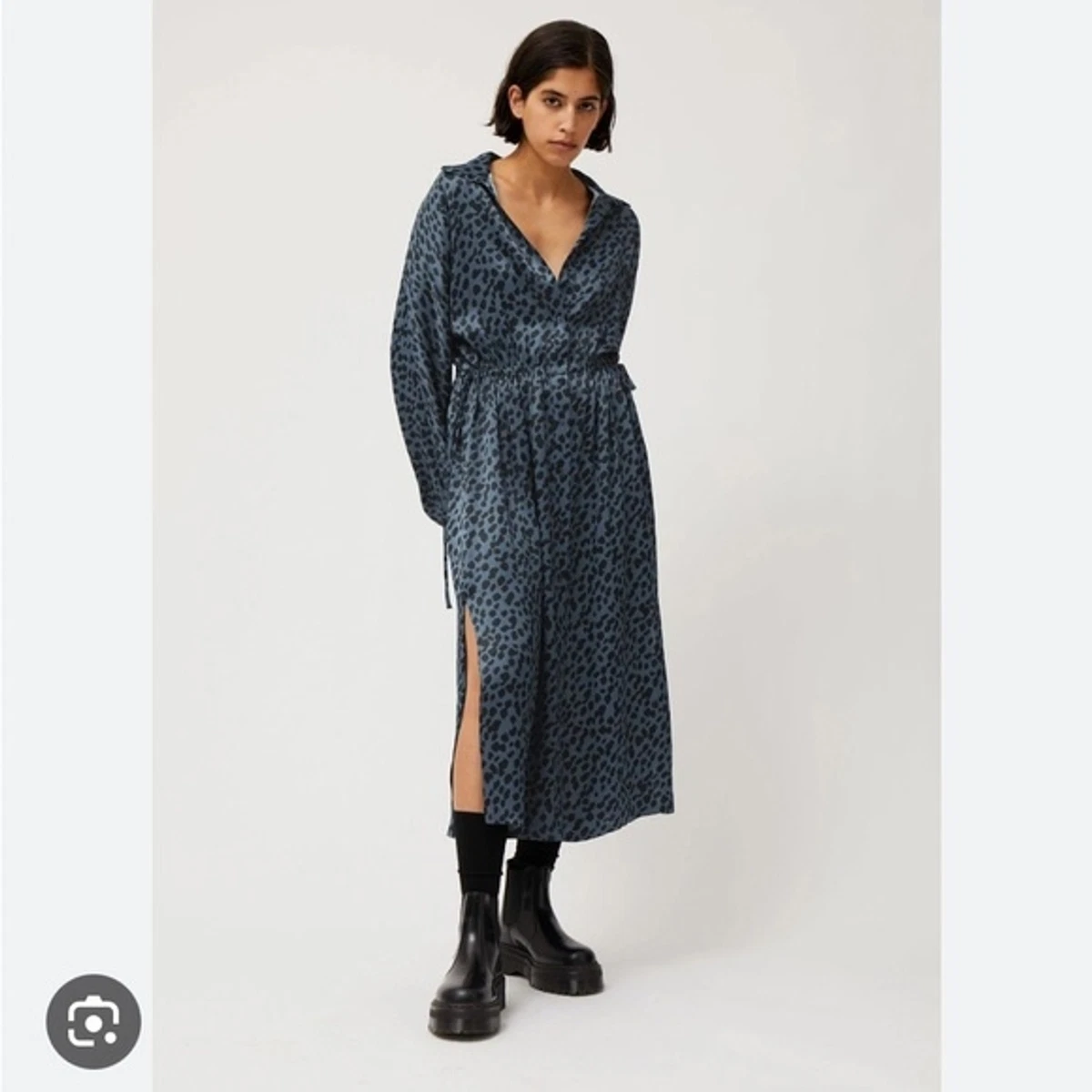 ASOS WEEKDAY Cecilia Blue Dot Print Midi Long Sleeve Shirt Dress