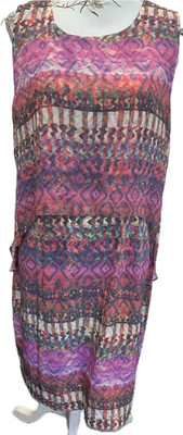 Kachel Anthropologie Azteken Rosa Muster 100 % Seide Overlay Kleid Größe 16