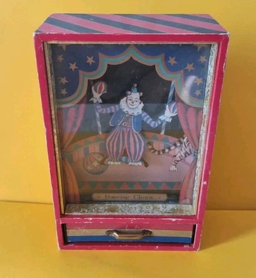 Ancienne boîte à musique & bijoux & clown animé dansant 1970 Marque IKECHO Japon - Photo 1/4