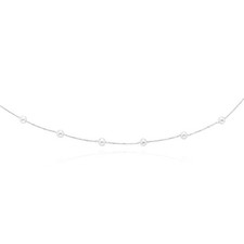 14K Gold 6.5mm Pearl Station By The Yard Cuban Necklace (Hollow) 16"-18"