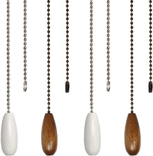 4PCS Ceiling Fan Pull Chain Extension 12" White  Brown Wooden Beaded Pendant