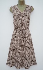 TU KHAKI CREAM LEAF PRINT BUTTON FRONT SHIRT TEA DRESS SIZE 12