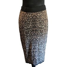 Vtg Cach Metallic Y2K Gold Leopard Print Knit Pencil Skirt, Size Small