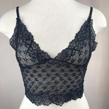 Womens S Black MIDNIGHT COCO Lace Stretch Crop Cami Tank Festival Siren Y2K