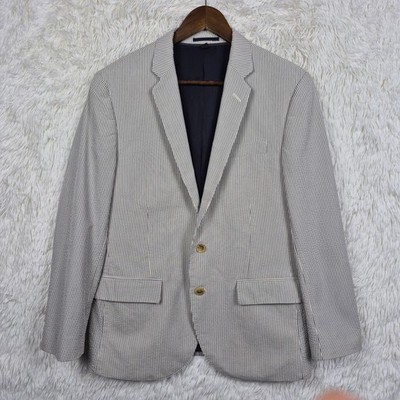 J. Crew Ludlow 38S Blazer Three Looms Japanese Seersucker Blue White Stripe