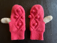 Girls mini Boden pink bobble chunky fleece-lined, wool mittens