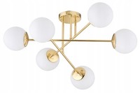 Deckenleuchte Esszimmer 6-Flammig Glas Gold E27 B:70 Cm Deckenlampe Wohnzimmer