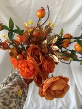 Artificial Floral Berry Stem With Orange Green Leaves For Seasonal Decor