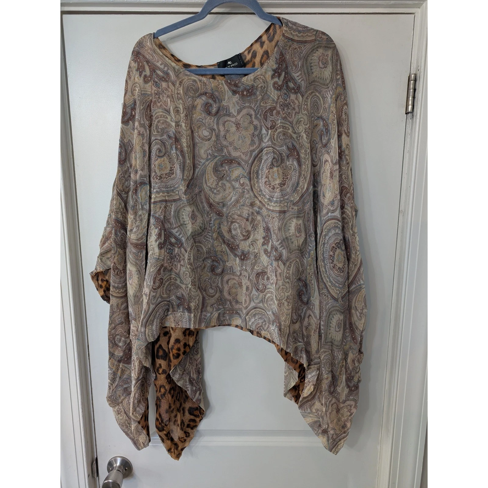 Etro Milano Reversible Silk Poncho Paisley Leopard Print Made In Italy One Size
