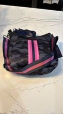 Haute Shore Drew Neoprene Crossbody Bag Black Camo Pink Strap