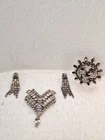 Weiss Rhinestone Pendant Earrings & Brooch Costume Jewelry Clip On Set Vintage