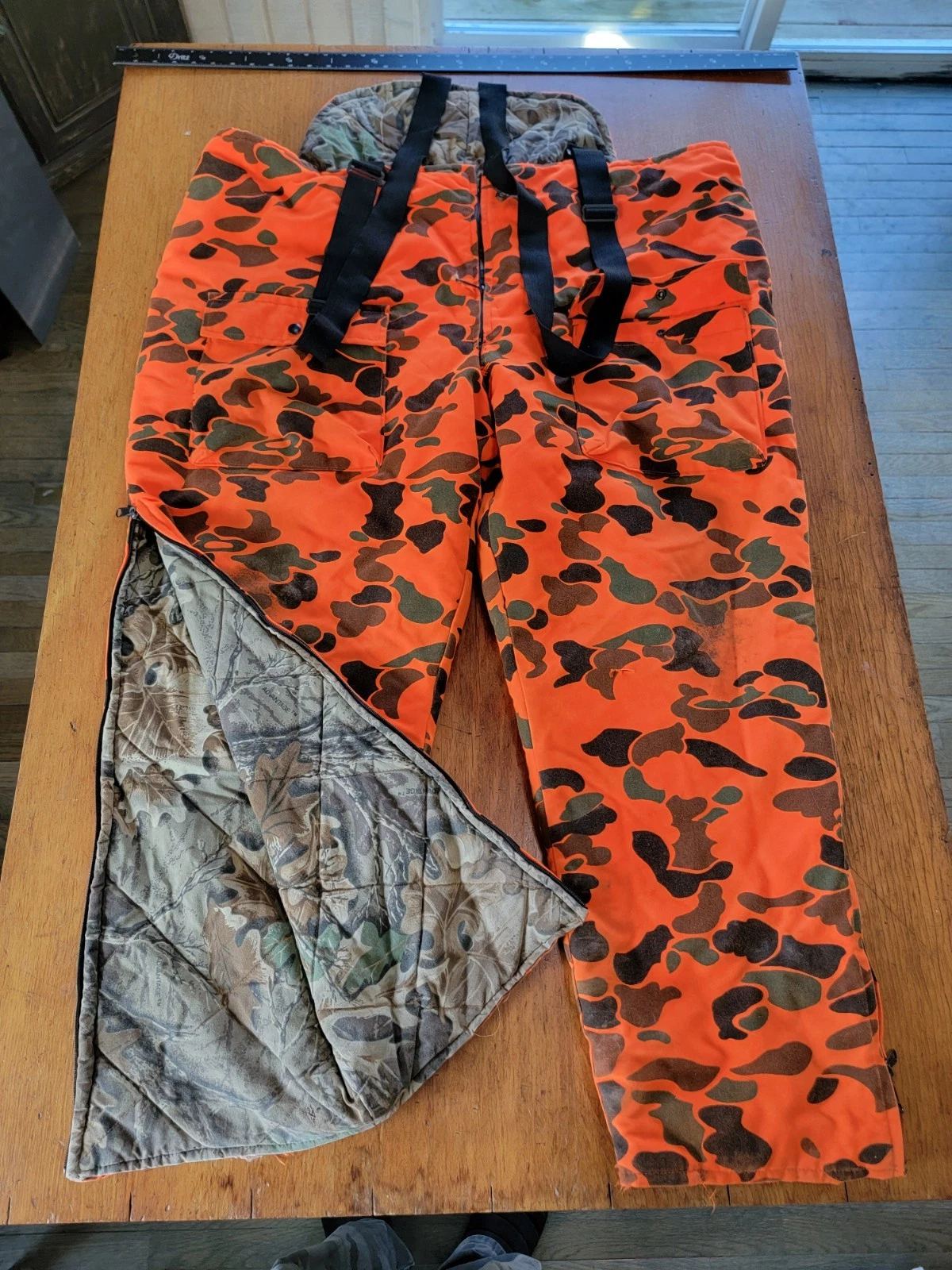 Reversible Camo Safety Hunting Pants Insulated Orange Green Overalls