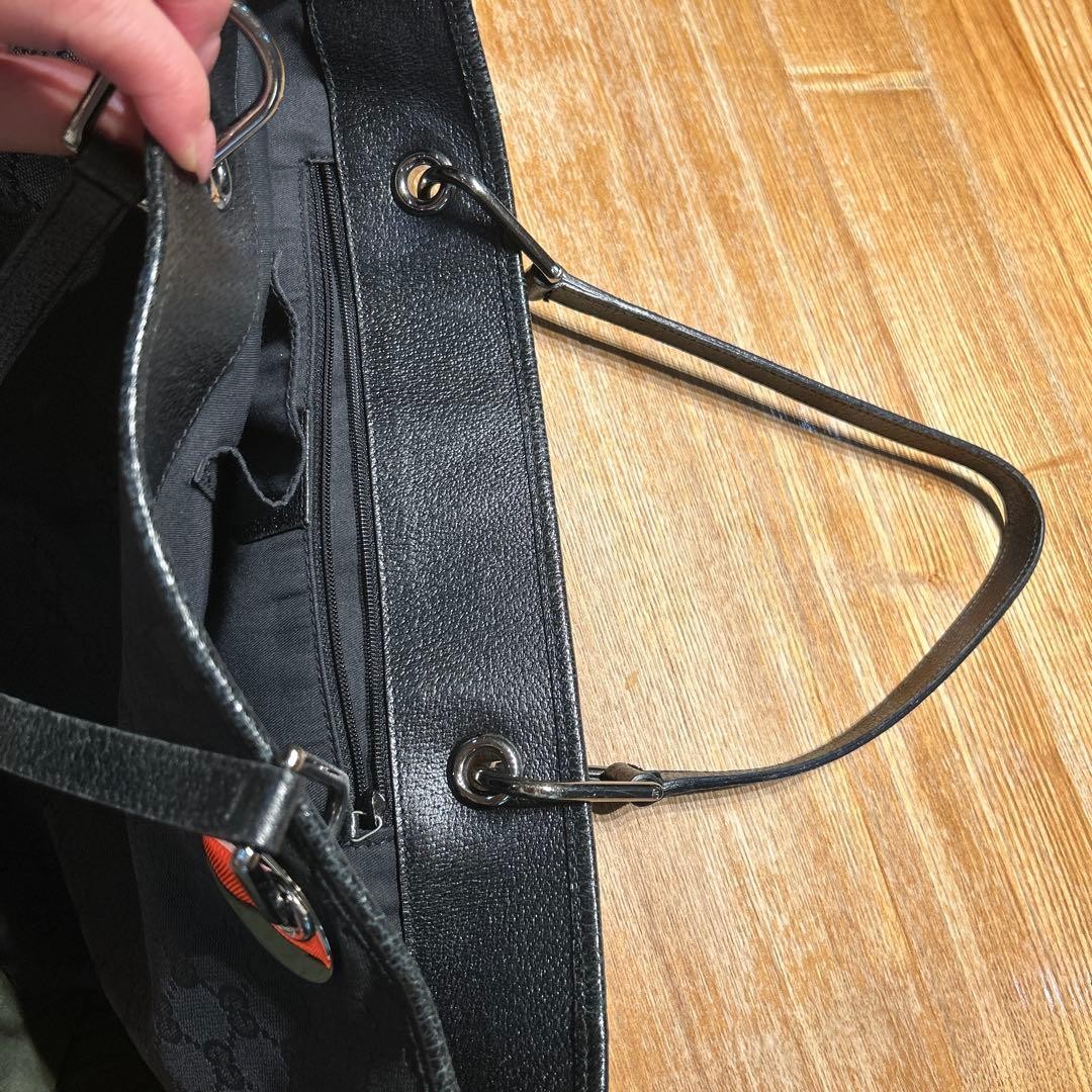 GUCCI Canvas Tote Bag Women Black Silver Hardware Durable Authentic thumbnail 16