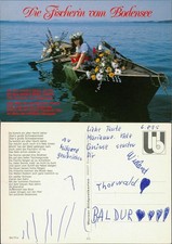 Ansichtskarte  Die Fischerin vom Bodensee, Frau mit Blumen Ruderboot 1995