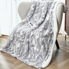 Soft Warm 50"x60" Heated Throw Blanket Faux Fur  Sherpa Safe Electric Blanket