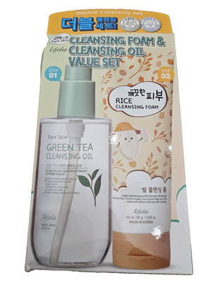 Double cleansing set Esfolio (K-Beauty) Rice Foam Green Tea Cleansing Oil Glass