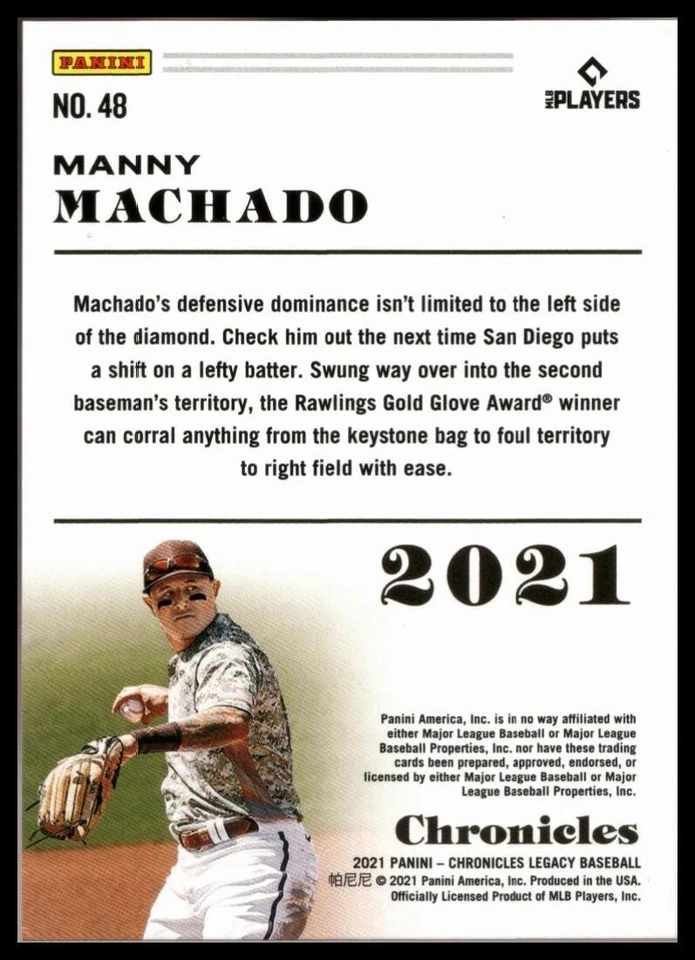 2021 Panini Chronicles Purple #48 Manny Machado San Diego Padres /25 - Image 2 of 2