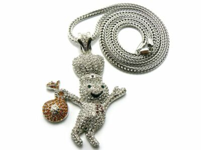 Iced Silver PT Large Doughboy Pendant & 4mm 36