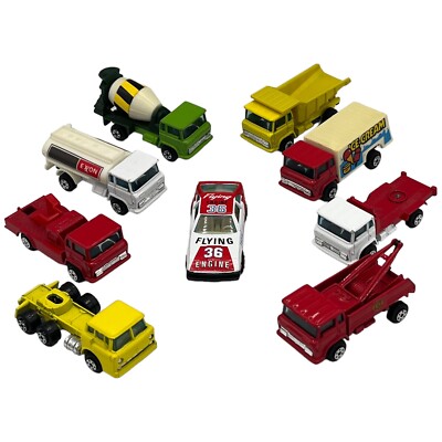 Yatming Assorted Diecast 9 Car Lot Exxon Fuel Ice Cream Cement Dump Supra & More