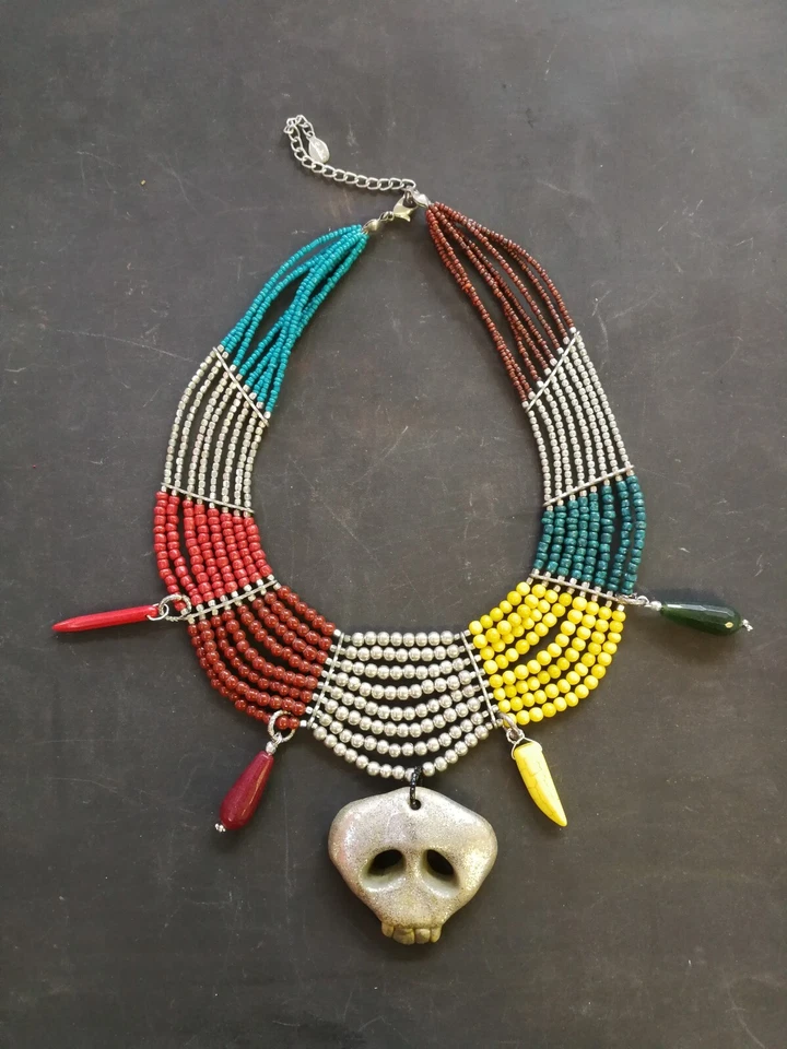 Antique Necklace Luxury Jewelry Stones Woman Pendant Skull Ethnic Vintage Choker - Image 3 of 4