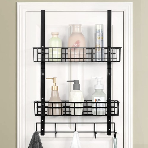 Over The Door Hooks Organizer Hanger Coat Hooks Towel Rack with 2 Mesh Basket... - Picture 9 of 9