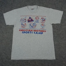 VINTAGE Christian Brothers Shirt Mens Medium Grey Single Stitch Sports Camp 5050