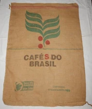 Cafe's Do Brasil Burlap Coffee Bean Bag Colorful Sack 38” by 28"