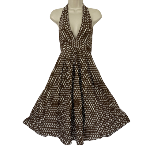 J Crew Sukienka Damska 6 Brązowa Kropki Retro Pinup Halter Top Bez rękawów Sundress - Zdjęcie 1 z 12