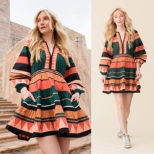 Ulla Johnson Mika Pine Seminole Patchwork Cotton Poplin Mini Dress Size 0