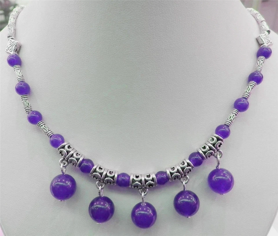 Moda Multicolor Redondo Piedras Preciosas Cuentas Colgantes y Collar Plata Tibetana 20" Foto 2 de 4