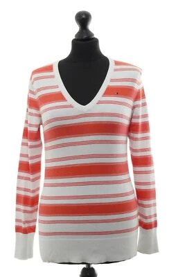 Tommy Hilfiger Damen Pullover S orange gestreift leicht V-Neck + Baumwolle - Bild 1 von 4