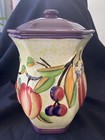 Biscotti Fruit Ceramic Cookie Canister Jar Hand Painted NONNI'S Purple Colorful — photo 6