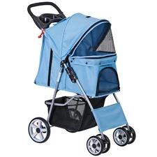 4 Wheels Dog Stroller Folding Pet Strolling Cart for Small Medium Cats Puppies P