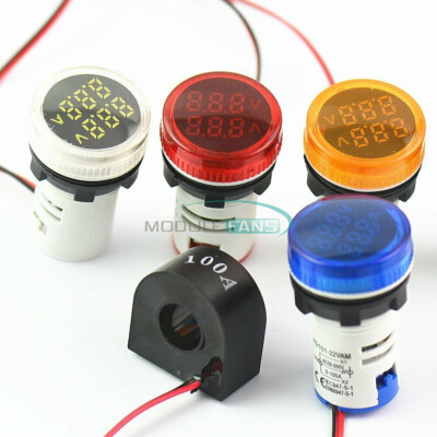 22MM round mini digital display AC voltage and current meter 0-100A 50-500V