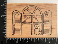 DOTS Country Side Window Cat Kitten U123 Wood Mounted Rubber Stamp