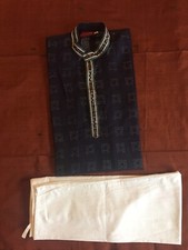 Navy Blue Embroidered  Cotton Boys kurta pajama set