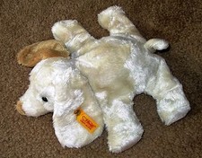 STEIFF 110092 GERMANY PUPPY DOG PLUSH CREAM SPOT EYE BEAN BAG 10" EXC COND