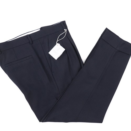 Brunello Cucinelli Navy Blue Woven Wool Trousers with Pleats 34 (Eu 50) NWT