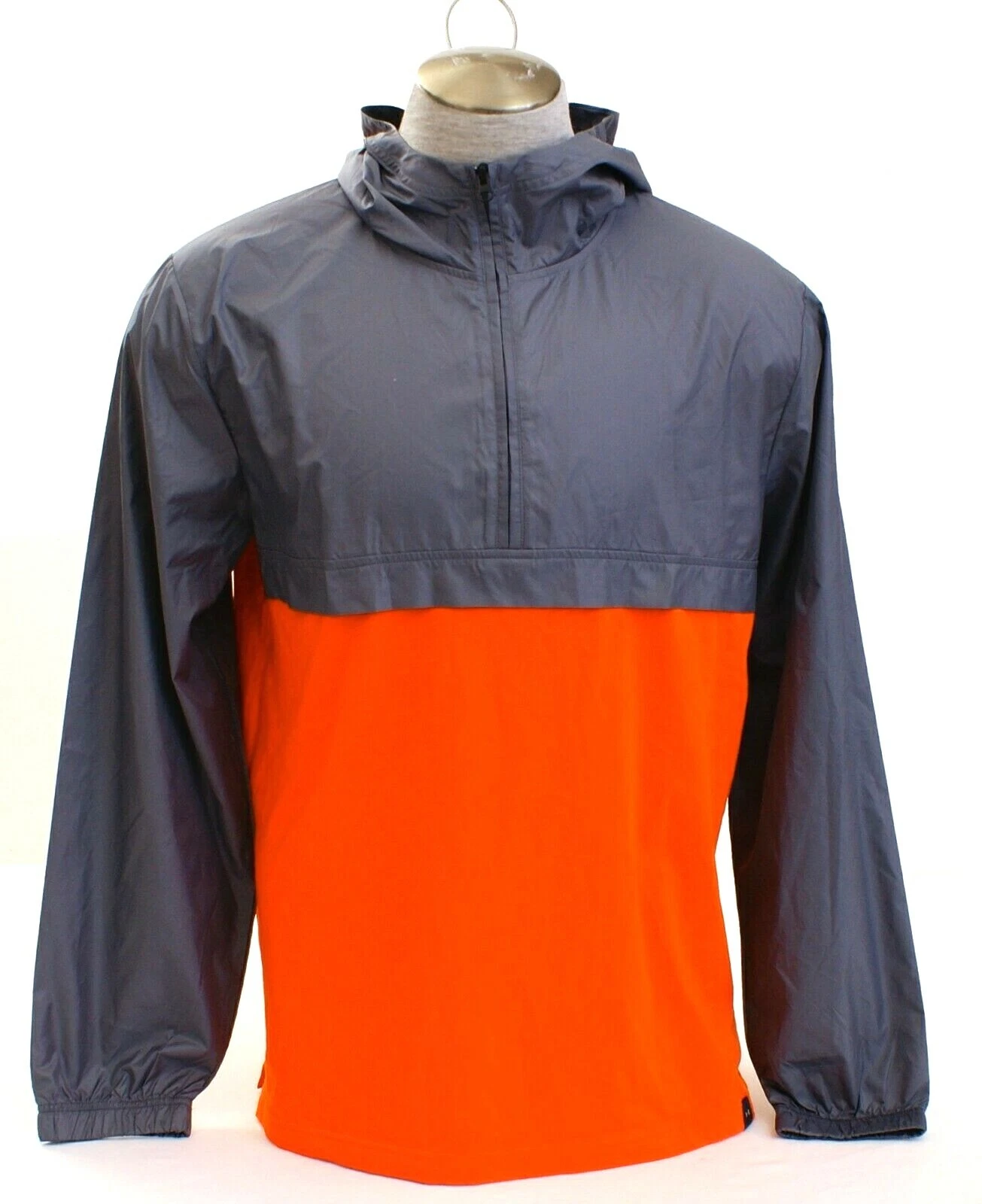 Under Armour Gray & Orange 1/2 Zip Lightweight Hooded Wind Jacket Hoodie Men's