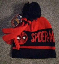 Kids Marvel Spider-Man Knit Cap Gloves New